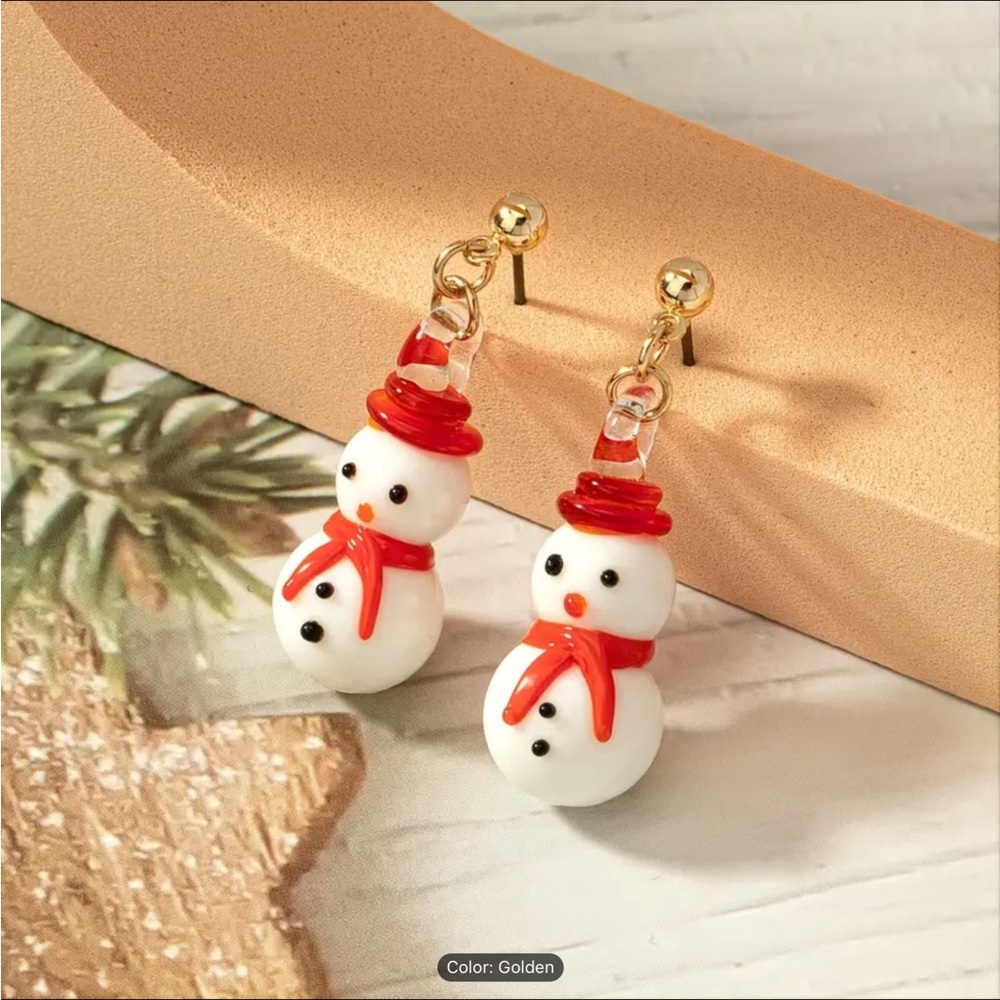 NWT Handmade Glass Snowman Earrings